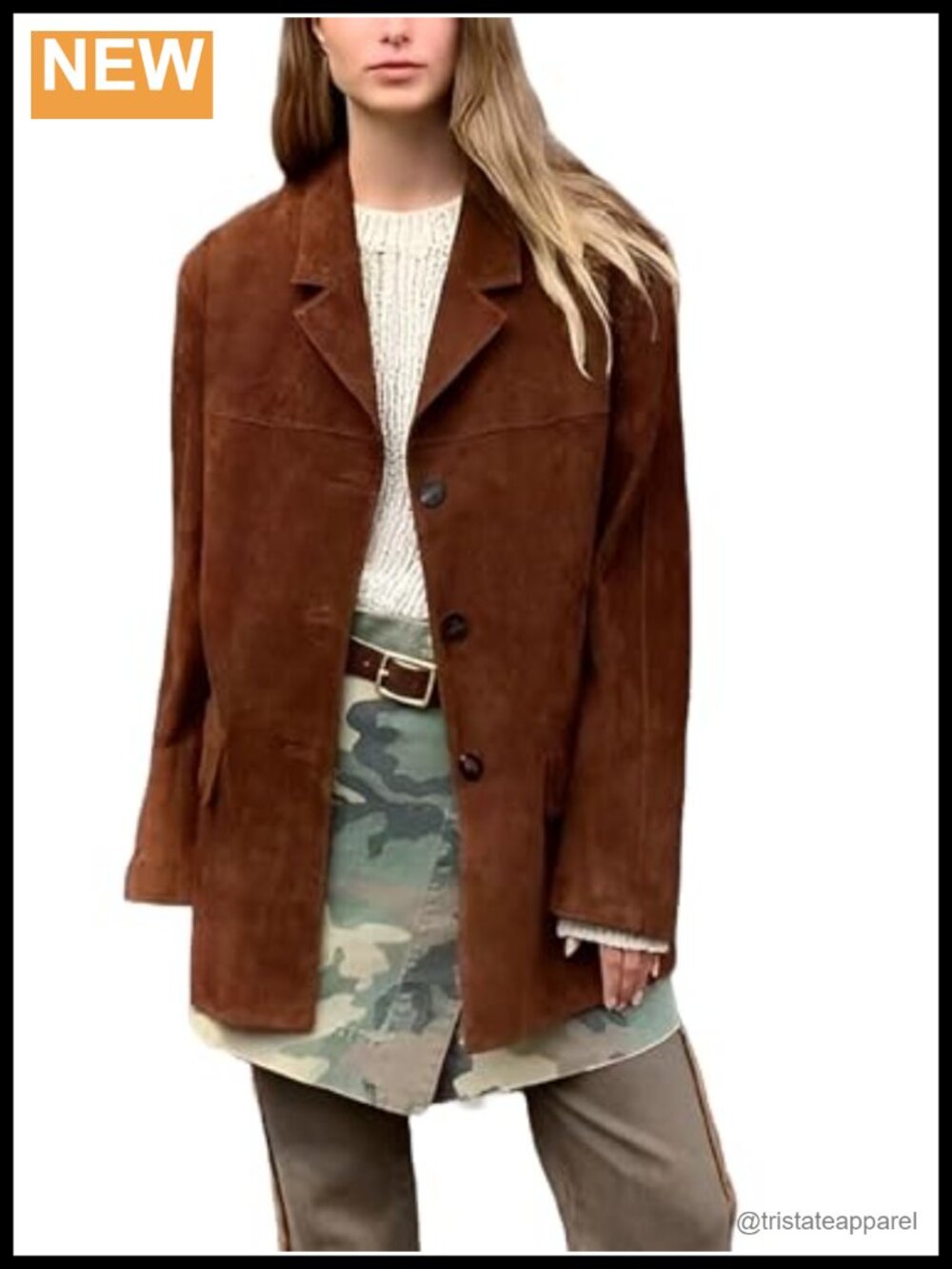 Women's Suede Leather Blazer Jacket - Oversized Casual Coat Streetwear